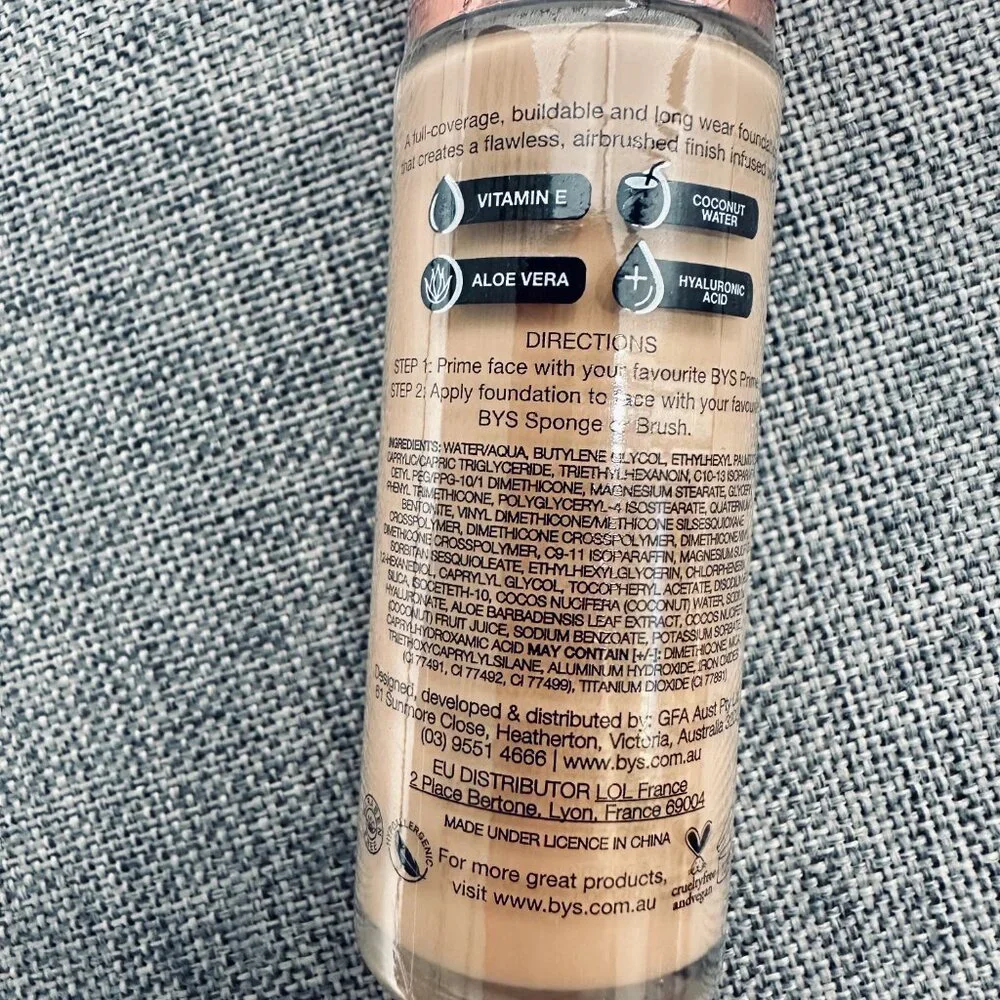 NEW! BYS Full Coverage Foundation Hyaluronic Acid Light Sand Nourishing & Hydrat